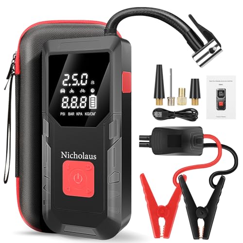 12 V Car 8000 mAh Battery Jump Starter 2800A with 150psI Air Compressor, Compact and Practical Edition QB08L Safe Smart, Portable Jump Box and Charger for 6.0L Gas and 3.0L Diesel Engines.