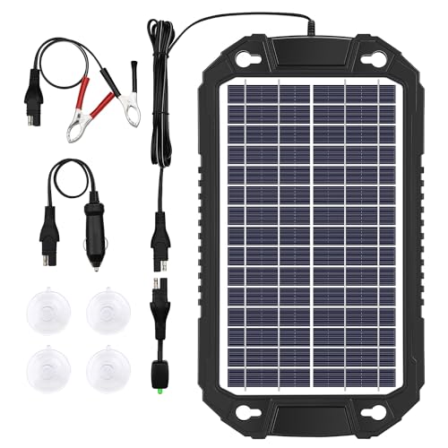 Sunway Solar Solar Car Battery Trickle Charger & Maintainer 8W 12V Waterproof Solar Panel Power Charging Kit for Car Automotive RV Marine Boat Motorcycle Truck Trailer Tractor Powersports Snowmobile - size: 8W
