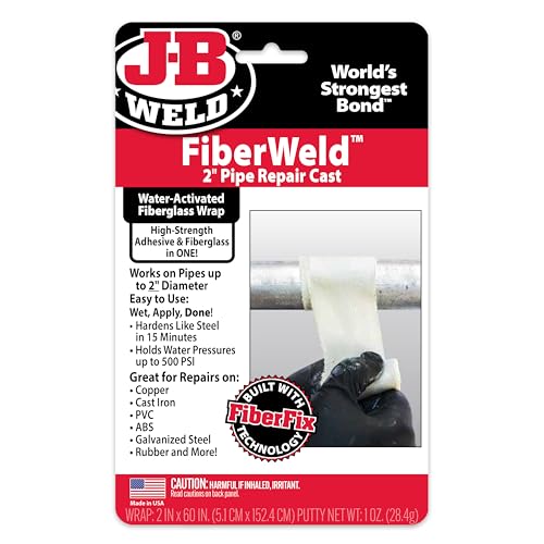 J-B Weld FiberWeld 2” Pipe Repair Cast 2x60 Inch - High Strength Adhesive Fiberglass Wrap - White (38260) - size: 2" x 60"