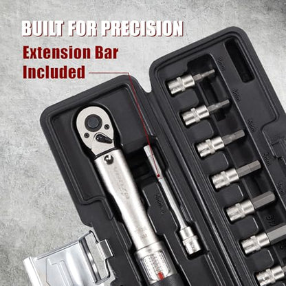 Venzo Bicycle Bike 1/4 Inch Driver - Torque Wrench Allen Key Tools Socket Set Kit 2-24Nm - Small Adjustable
