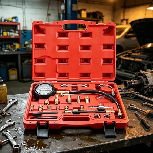 Oil Pressure Gauge Kit 0-140 PSI Compression Diagnostic Gauge | Oil Engine Tester Kit for Automotive Truck Motorcycle Marine Home Garage Workshop Technicians Mechanics
