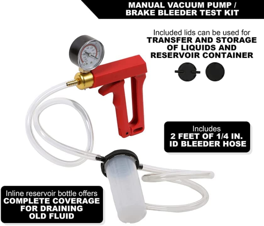 Manual Vacuum Pump and Brake Bleeder Test Kit with Brake Bleeding, Power Steering Fluid Changes, and Tune-Ups