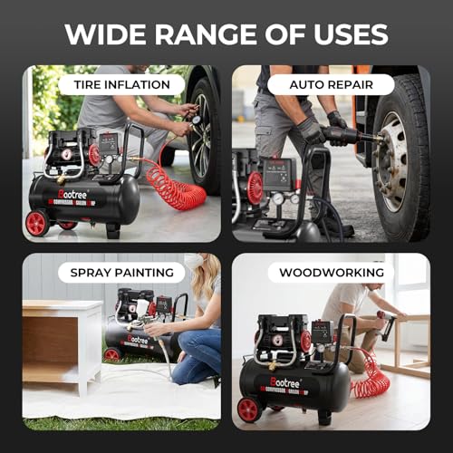 8 Gallon Ultra Quiet Air Compressor with Two Quick Couplers, 1.5HP MAX 115PSI Oil-Free Air Compressor Steel Tanks, 70dB Air Compressor with Wheels for Spray Painting, Auto Repair, Woodwork Nailing - size: 8G