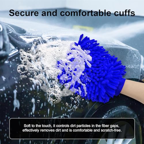 Ziciner Premium Microfiber Wash Mitt, Soft Scratch-Free Double-Sided Chenille Washing Gloves Perfect for Car Washing and Detailing (Blue, Large) - color: Blue