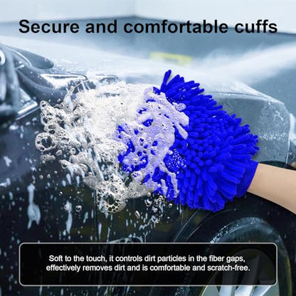 Ziciner Premium Microfiber Wash Mitt, Soft Scratch-Free Double-Sided Chenille Washing Gloves Perfect for Car Washing and Detailing (Blue, Large) - color: Blue