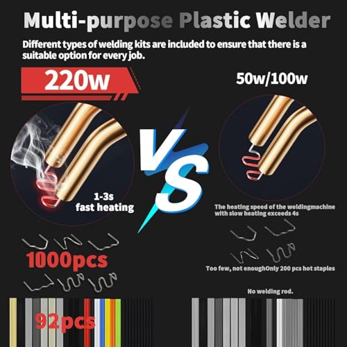 220W Plastic Welder,Plastic Welding Kit Car Bumper Repair 1000pcs Hot Staples & 92pcs 7 Types of Welding Plastic Welding Rods for Car Bumper Plastic Crack Repair (Blue) - style: Hot Staples-blue