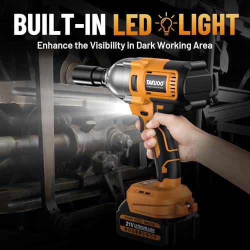 Takuoo Cordless Impact Wrench 1/2 Inch, Brushless Impact Gun 1200N.m (900ft-lbs) High Torque, 3300RPM w/ 2x 4.0Ah Battery, 6 Sockets/8 Drills/6 Screwdrivers, Power Electric Impact Wrench for Home Car