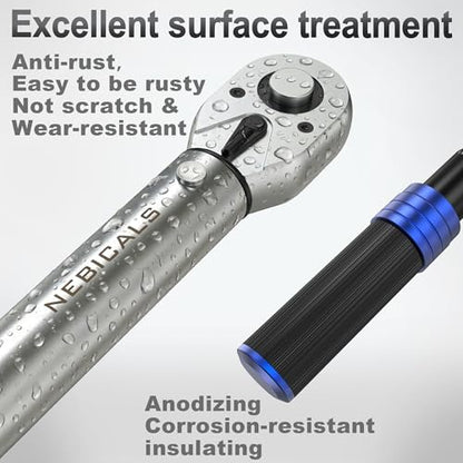 9PCS Torque Wrench Set 1/4 20-220 Inlb,3/8 5-45 &1/2 10-170 Ftlb,6 extension bar&adapter,±3% Accuracy,72 T,Dual Scale,Chrome plated, anti-rust,not scratch&wear-resistant than Black,DIY,car,bike&truck