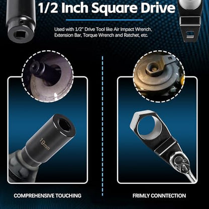 For Honda Crank Pulley Tool 19mm Harmonic Balancer Socket & 50mm Crankshaft Crank Pulley Wrench Holder Removal Holding Spanner Kit For Acura and Honda Engines, Deep Counter-Weighted Socket Tools