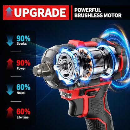 SEYVUM Cordless Impact Wrench, 1/2” Max Torque 440 Ft-lbs / 600 N.m Power Impact Gun, 20V 3000RPM Electric Impact Driver, 2 x 4.0Ah Battery, 4 Impact Sockets, Carry Bag Included - style: 600 N.m