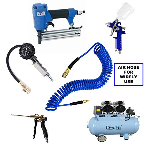 YOTOO Recoil Air Hose Kit with Tire Inflator Gauge, 1/4" Industrial Quick Coupler and Plug for tire infaltion and air Tools