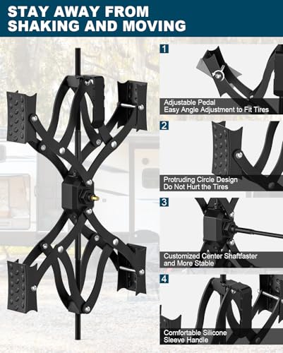 Black X-Shape Wheel Chocks Stabilizer XL [Extended Allow Drill Adjust], Double Sets 4'' to 17'' RV Tire Stabilizers Locked Chocks for Campers Travel Trailers Trucks, Wheel Scissor with Wrench - color: Black