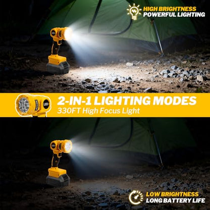 OCHESI Cordless LED Work Light Compatible with Dewalt 20V MAX Battery, 1000LM Handheld Flashlight with Two Levels and 140 Degree Rotating Wide-Angle Lighting for Workshop, Camping (No Battery)
