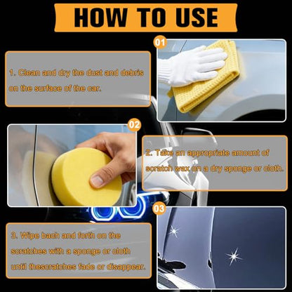 Car Scratch Repair, Car Scratch Repair Wax, Upgrade Car Scratch Remover Wax with Sponge and Towel, Professional Car Paint Repair Compound for Deep Scratches, Automotive Scratch Repair for Car (2PCS)