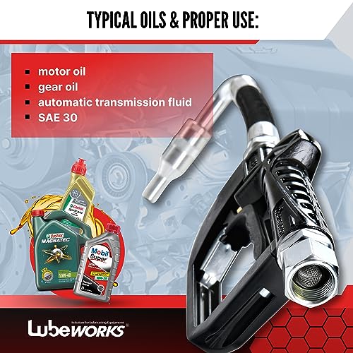 Lubeworks Oil Control Valve Nozzle Manual 1-35lpm / 0.3-9.2gpm Heavy Duty Oil Transfer Pump Control Valve for Motor, Synthetic Hydraulic, Gear Oil, Transmission Fluid in Liter, Gallon, Pint and Quart