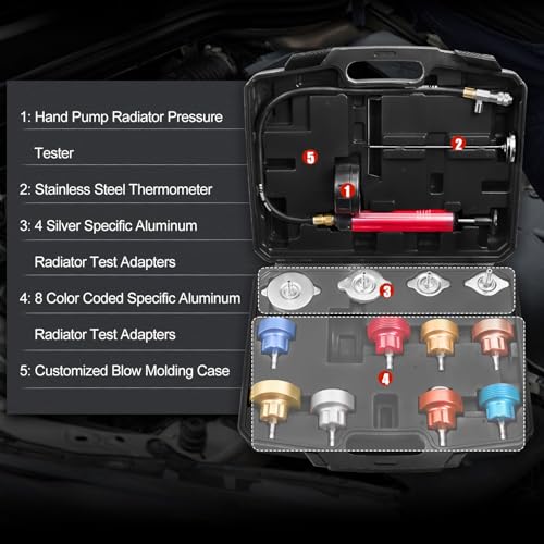 JIFETOR 14PCS Radiator Pressure Tester Tool Kit with Aluminium Pump and Metal Adapters, Black - color: Black Case