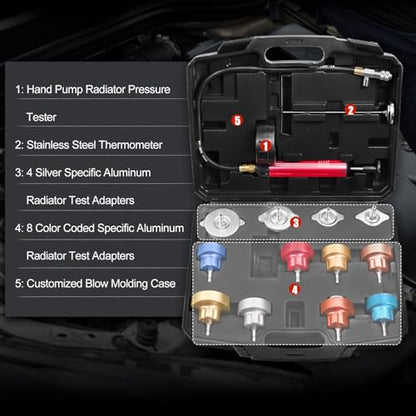 JIFETOR 14PCS Radiator Pressure Tester Tool Kit with Aluminium Pump and Metal Adapters, Black - color: Black Case