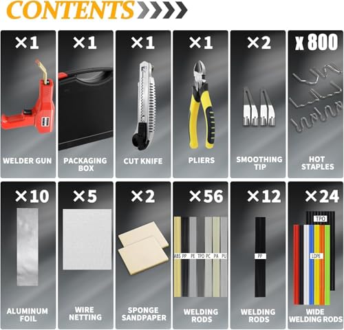 220w Plastic Welder,Upgraded 2 in 1 Plastic Welding Kit,Plastic Repair Kit 1000pcs Hot Staples & 92pcs Plastic Welding Rods for Car Bumper Plastic Crack Repair(Black) - style: Hot Staples-black