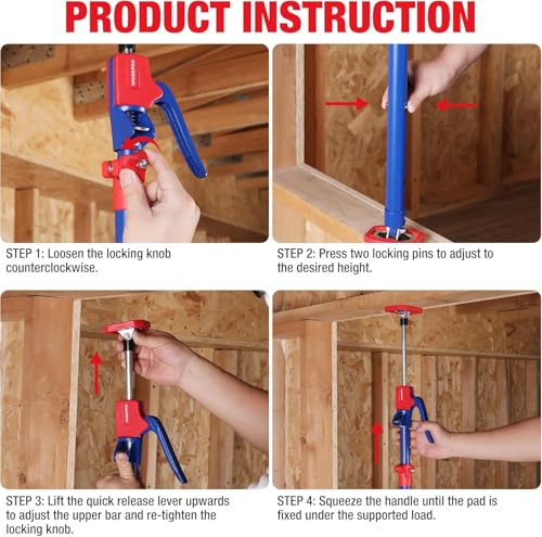 WORKPRO Cabinet Jack Support Pole, 23-5/8" to 45-1/4" Steel Telescopic Quick Support Rod Adjustable 3rd Hand Support System with 154 lbs Capacity for Cabinet Jack, Drywall Jack& Cargo Bars, 4-Pack - size: Medium-23.6"-45.3" 4PC