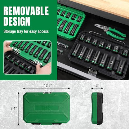 SK 1/2" Drive Impact Socket Set, 30-Piece Metric Sockets, CR-MO Steel | Deep 10mm to 24mm, Shallow 8mm to 24mm, SureGrip 6 Point Design, With Storage Case - size: 1/2"