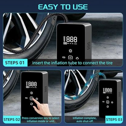 Portable Air Compressor Tire Inflator with Digital Pressure Gauge, LED Lights & Auto Shut-Off Function, Cordless Tire Air Pump with 12V DC Car Plug for Car, Motorcycle, Bicycle, Ball