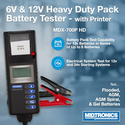 Midtronics - 6V & 12V Heavy-Duty Battery & Electrical System Analyzer w/Printer-MDX 700P HD - Heavy-Pack Testing for 12V to 24V Fleet Applications