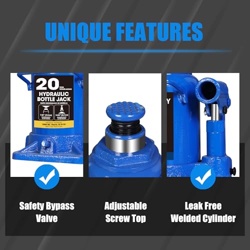 Big RED 20 Ton Bottle Jack Heavy Duty Hydraulic Car Jack, 7.56-14.05 inch Lift, Leak - Free Design, Suited for Auto, Truck & House Lift, 25.35 lbs Weight,Blue