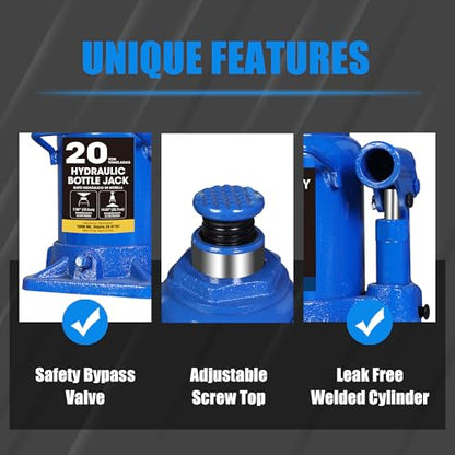 Big RED 20 Ton Bottle Jack Heavy Duty Hydraulic Car Jack, 7.56-14.05 inch Lift, Leak - Free Design, Suited for Auto, Truck & House Lift, 25.35 lbs Weight,Blue