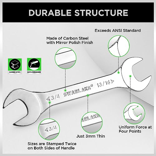 SWANLAKE GARDEN TOOLS 19-Piece Super-Thin Open End Wrench Set with Rolling Pouch, Metric 5.5–27 mm & SAE 1/4"-1-1/16", 3 mm Thickness Slim Spanner Wrench Set, Carbon Steel - style: 19PCS Metric&SAE Super-Thin