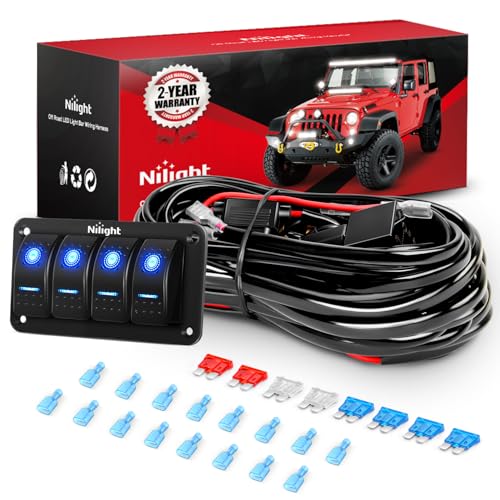 Nilight 16AWG 14AWG 12AWG LED Light Bar Wiring Harness Kit 12V On/Off 4 Gang Rocker Switch Panel Power Relay Blade Fuse 5Pin Toggle Switches for Cars Boat ATV Trucks-8 Leads - color: 4Gang Rocker Switch 16AWG Wiring Harness