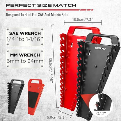 10-Piece Socket and Wrench Organizer Set, 8PC Socket Organizer Tray and 2PC 24-Slot Magnetic Wrench Organizer, for 1/4", 3/8", 1/2" Drive SAE and Metric, Toolbox Drawer Storage, Tools Not Included