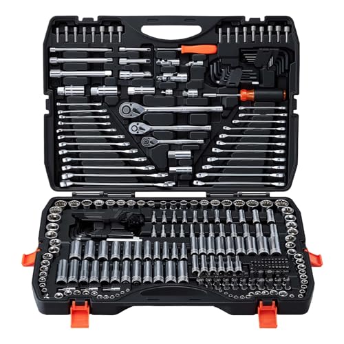VEVOR Mechanics Tool Set, 308-Piece Mechanic Tool Kit, 1/4 in, 3/8 in, and 1/2 in Drive, SAE and Metric Socket Set, Wrenches, Screwdriver Bits, Accessories, and Storage Case, for Automotive Repair - size: 1/4"&3/8"&1/2", style: 308 PCS