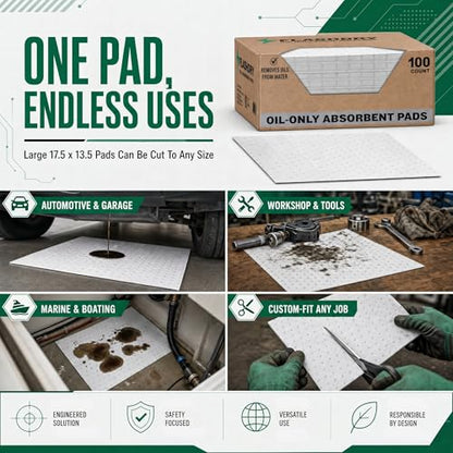 FlashDry Oil Absorbent Pads, High Absorbency 17.5” x 13.5”, 100 Count | Oil absorbing sheets, Water-Repellent, Tear-Resistant, Premium Mats, Ideal for Garage, Driveway, Automotive, Marine Use - size: 100 Pads - 2mm