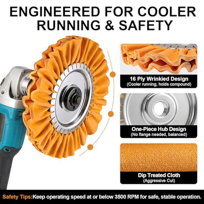 Upgrade 8" Airway Buffing Wheel, 11Pcs Aluminum Polishing Kit, Flange-Free Installation, 5/8" Arbor Hole Aluminum Metal Wheel Polishing Kit with Extension for Angle Grinder Mirror Finish