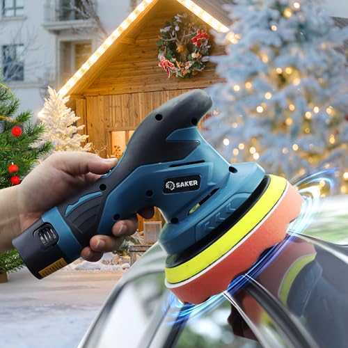 Saker Mini Cordless Buffer Polisher - 6 Inch Portable Polishing Machine Kit for Car Detailing, with 1PC 12V 2000mAh Rechargeable Battery, extra 10 PCS Attachments - style: BUFFER POLISHER FOR CAR DETAILING+ 1 BATTERY