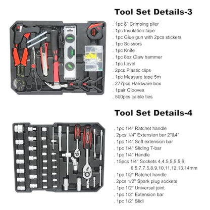 RYH 899pcs All-in-One Professional Tool Set & Rolling Tool Box Set - 4 Drawer Organizer Storage Case - Complete Home, Auto, Mechanic Tool Kit for DIY, Homeowner, Handyman Tool Set (Black) - color: 899pcs+Black