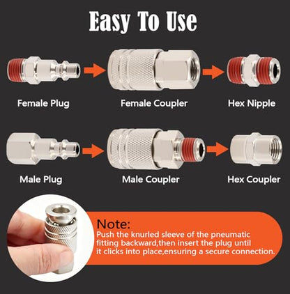 Air Coupler and Plug Kit 1/4" NPT 48-Piece,with Pre-applied Sealant,Industrial Quick Connect Fittings Set for Air Compressor Accessories - color: 48Pcs-Nickel