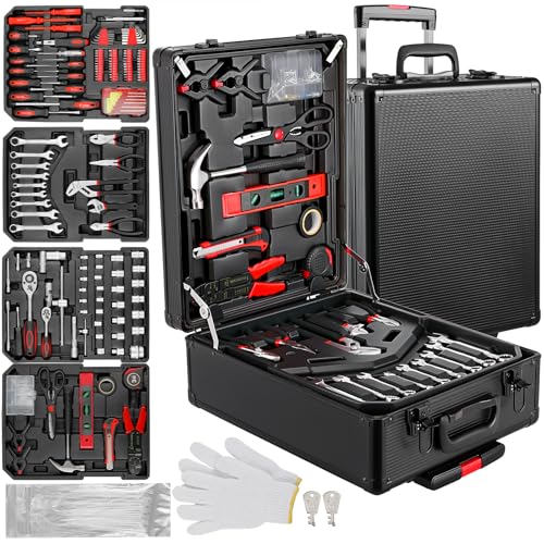 TLGREEN 799pcs Mechanic Tool Set with Aluminum Trolley Case,Home Repair Tool kit,Complete Tool Box Set for Home,Automotive,Dorm,Garage,Black - color: Black