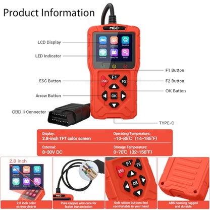OBD2 Scanner Diagnostic Tool for Car,Professional Check Engine Code Reader,Battery Tester,Live Data,Freeze Frame,I/M Readiness,Works for All Vehicles Since 1996