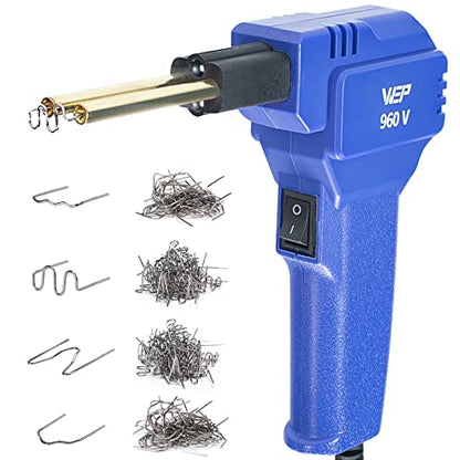 WEP 960-V Plastic Welder Kit 110V with LED Lights with 200 Hot Staples and Pliers for Car Bumper Plastic Welding, Plastic Gas Tank Repair, a Great Automotive Tools for Mechanics - color: Blue