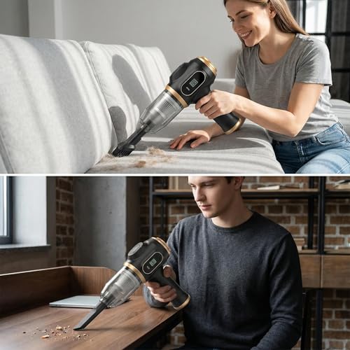 Handheld Car Vacuum, 21000Pa Cordless Vacuum with LCD Screen, Rechargeable Vacuum for Car Detailing, Home, Office, Pet Hair, Portable Vacuum Cleaner with 7-in-1 Cleaning Kit (Black)