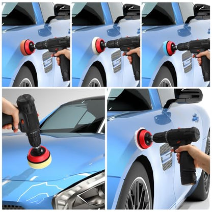 Maxdot 74 Pcs Car Foam Drill Polishing Pad Kit 60 Pcs 1inch 2inch 3inch Buffing Pads Backing Adapters Mix Size Car Detailing Polishing Supplies