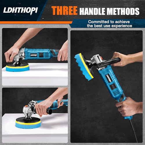 LDHTHOPI Buffer Polisher, 1600W 7 Inch/6 Inch Rotary Buffer Polisher Waxer, 7 Variable Speed 1000-3500 RPM, Detachable Handle for Car, Boat Sanding, Polishing, Waxing, 2026 Upgraded - size: 1600W Rotary Buffer Polisher