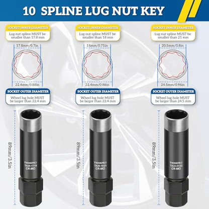 10 Spline Lug Nut Socket for Bimecc 10-Spline Lug Nut Key | 3 Pieces Lug Nut Key Compatible with Bimecc 10 Point Wheel Lock Remover,Replacement for TA20-17/19,TA20-19/21,TA23-21/22 - color: Ta20-17/19, Ta20-19/21, Ta23-21/22