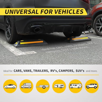 MaxxHaul 50135 2-Pack Commercial Grade Rubber Curb Parking Blocks with Yellow Reflective Strips Wheel Stops for Cars, Vans, RV's Trailers, Trucks & More - style: Rubber Parking Block