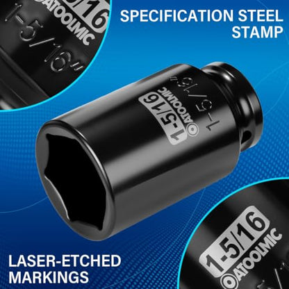 1/2" Drive x 1-5/16 Inch Deep 6PT CR-MO Impact Socket for Removing Axle nut | SAE Socket,6-Point Radius Corner Design,Two Size Markings,Square Chamfered Opening,For Removal of Axle Nut - size: 1-5/16 Inch, style: 1/2" Drive Deep Socket
