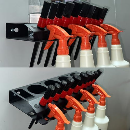 Bottle Storage Rack, 1pc-Black | Detailing Brush Organizer, Spray Bottle Storage Rack, 3/8" Air Tool Holder, For Garage and Workspace