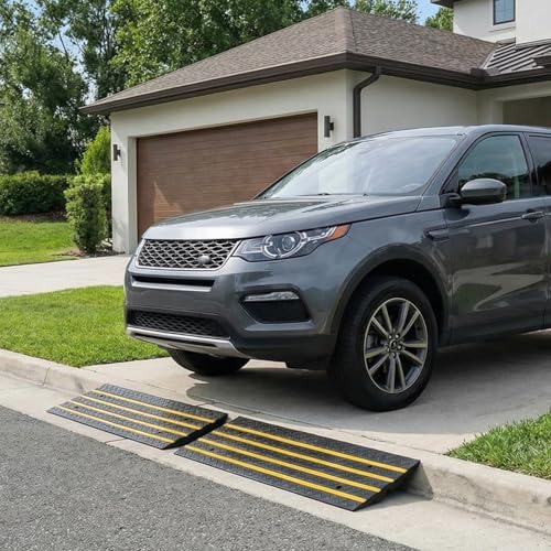 Garvee 2 Pack 48" Rubber Car Driveway Curb Ramp 33000 LBS Load Capacity | Heavy Duty Low Profile Slope Ramps with Reflective Safety Strips for Vehicles, RVs, and Wheelchairs
