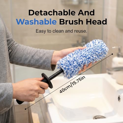 Wheel Barrel Cleaning Brush,2026 New Long Handle Microfiber Wheel Brush Car Duster,Lightweight Rim Detailing Tool for Narrow Spokes & Brake Calipers (Black Set/1 Set) - color: Black Set/1 Set