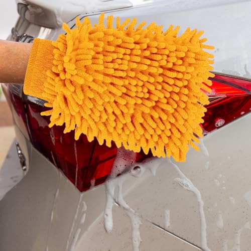 1 Pcs Yellow Car Wash Mitt Microfiber, Scratch Free Lint-Free, Premium Chenille Microfiber Mitt Car Wash Brush, Cleaning Cloth for, Cleaning Towel for, Kitchen and Windows, Size 6.1''X9.25'' - color: Yellow